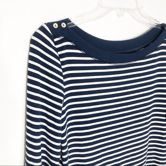 ANTHROPOLOGIE AKEMI + KIN Top, S Striped Navy White Walking Tour Top Classy Soft - Picture 3 of 7